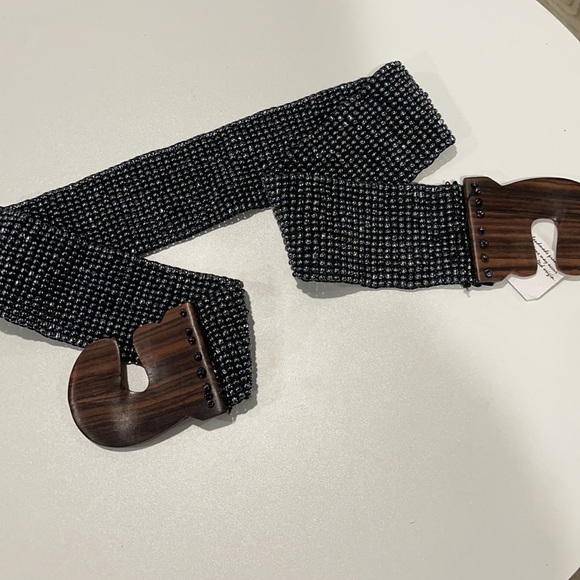 Belt Indonesian beaded wood clasp buckle handmade bohemian boho - Picture 8 of 12